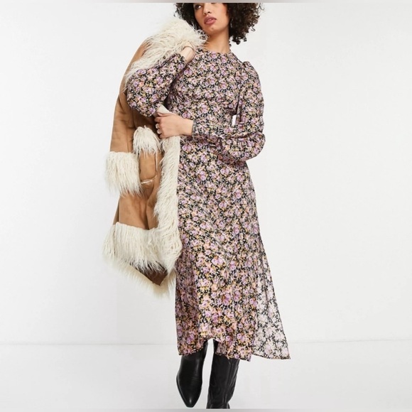 Topshop Extreme Sleeve Detail Open Back Midi Dress Size 6 - Picture 3 of 12